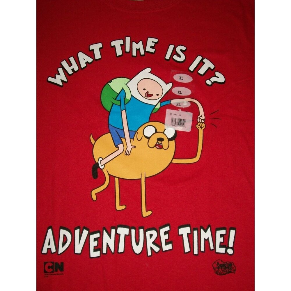 Gildan Finn & Jake Mens Adventure What Time Is It Red T-shirt Cartoon Size XL